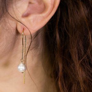 AAA Baroque Pearl and Brass Ear Threaders | Bridal